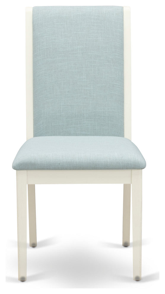Parsons Dining Chairs, Baby Blue Seat, Linen White Rubber Wood Legs Set Of 2