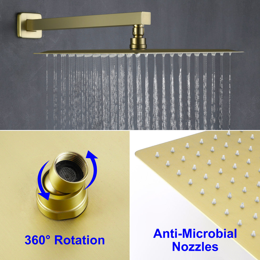 Wellfor Shower Faucet with Rain Shower Head, Handheld Shower and Valve, Brushed Gold, 12" Shower Head