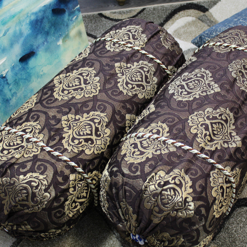 Natural Geo Dark Brown Gao Takiya Bolster Pillow, Set of 2