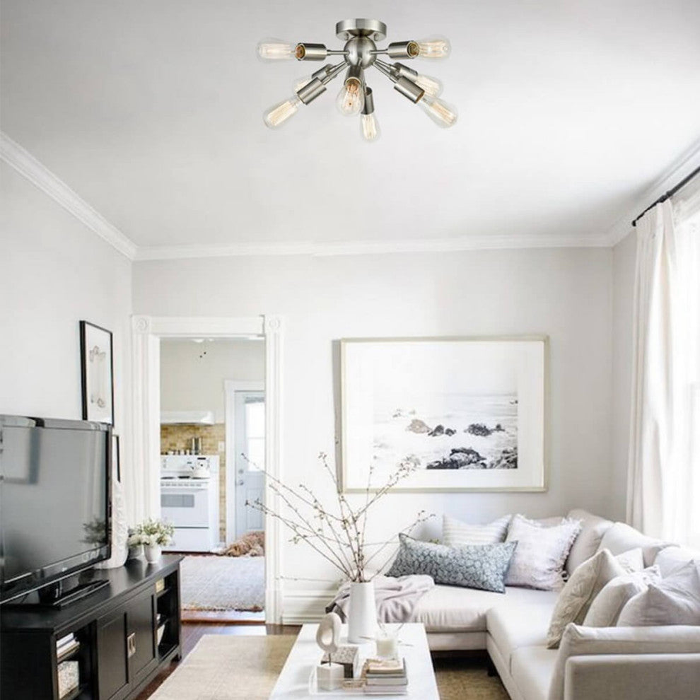 Milano Sputnik Ceiling Light 8-light Flush Mount Fixture, Brushed Nickel