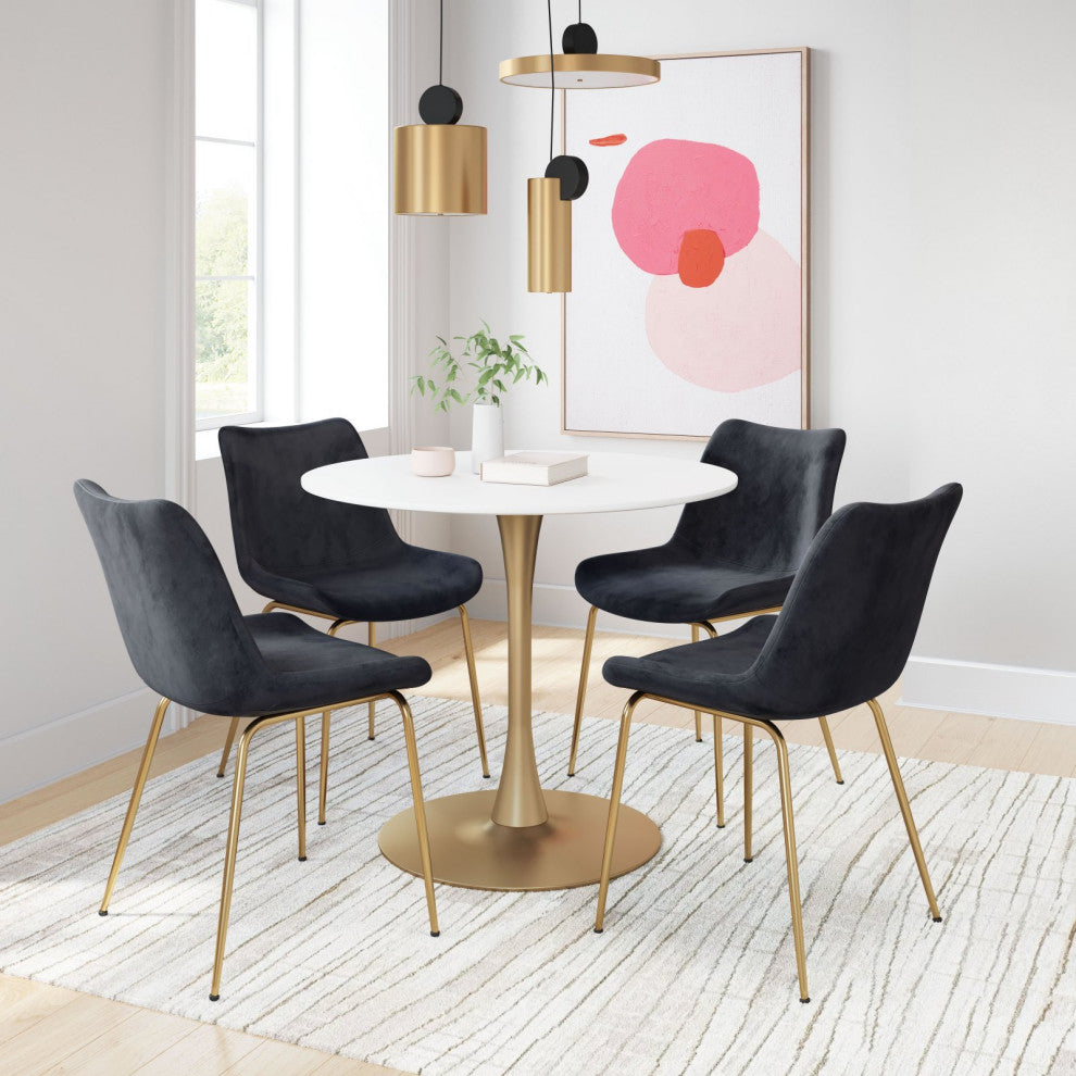 Dining Chair, Set of 2, Steel Metal, Fabric, Black, Gold, Kitchen Cafe Bistro