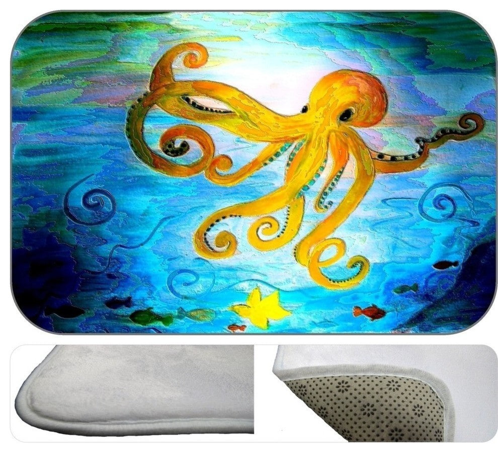 Octopus Gone Yellow Plush Bath Mat, 20"x15