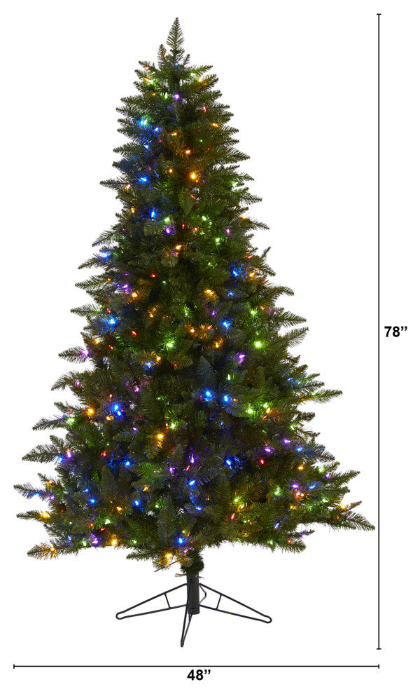 6.5' Vermont Spruce Faux Xmas Tree W/Multicolor Multifunction& Bendable Branches