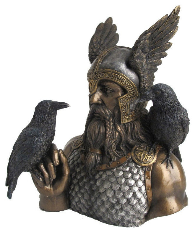 Norse God Odin With Ravens Bust Sculpture - Norse God Art
