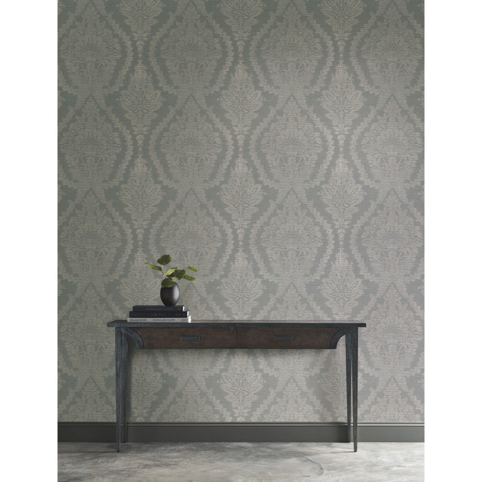 Silver and Gray Heritage Damask Wallpaper