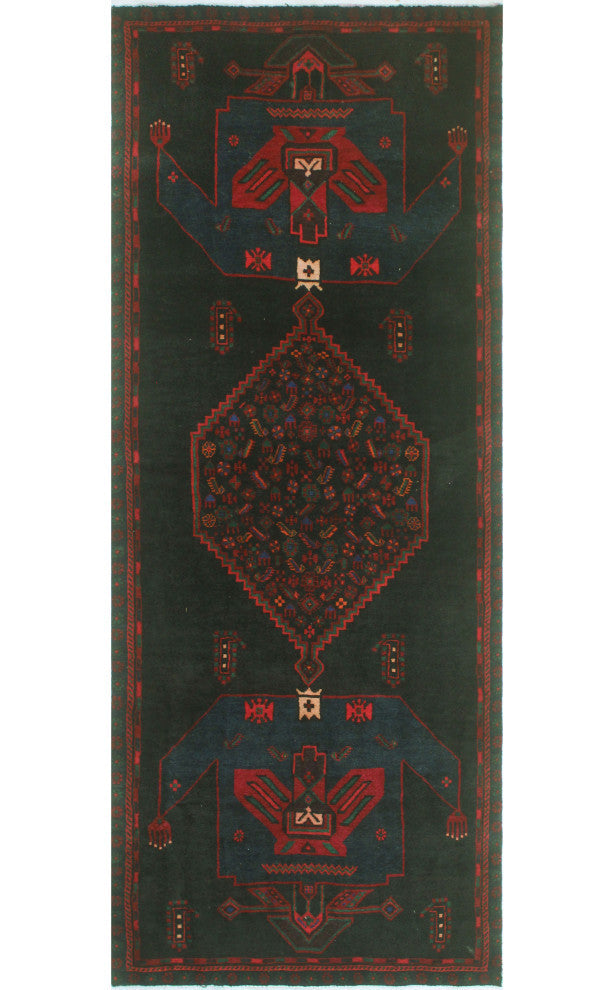 Fine Vintage Distressed Anglesey Black/Navy Runner, 3'7x9'1