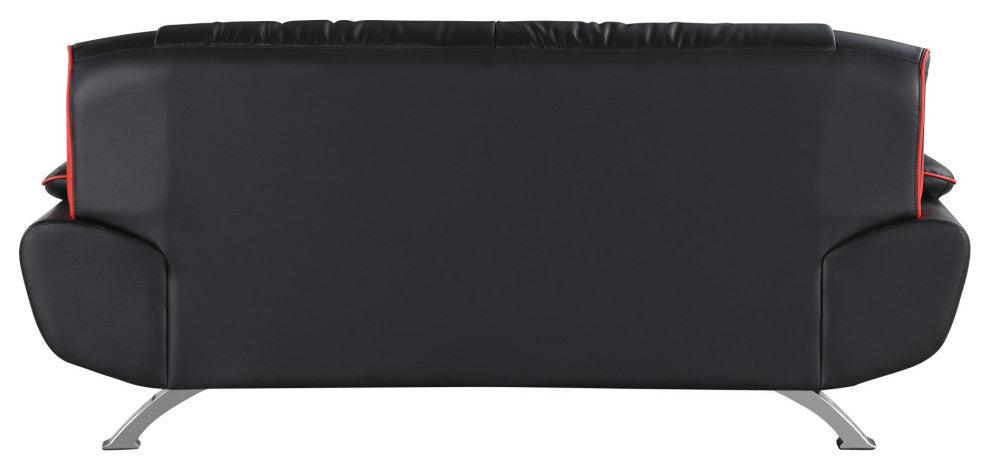 115" Sleek Black Leather Sofa Set