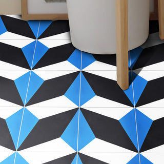 8"x8" Diamond Handmade Cement Tile, Black/Blue, Set of 12