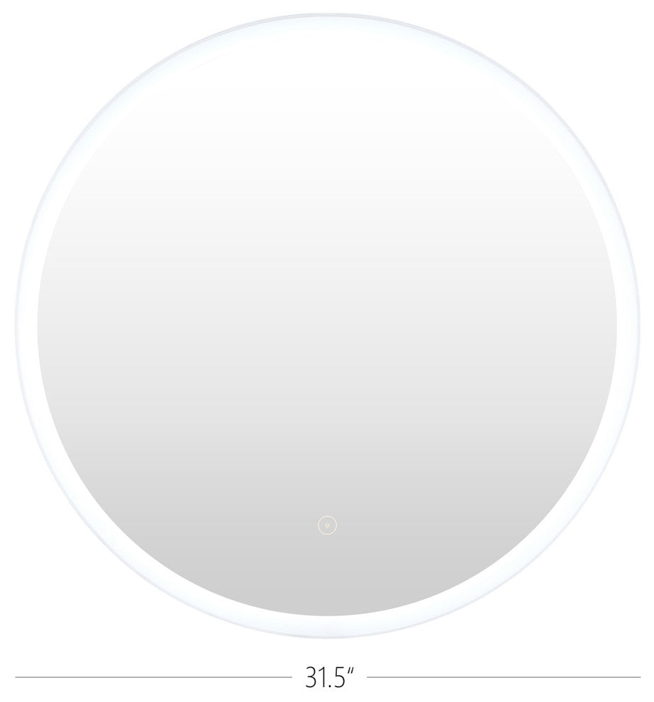 Round Frameless Backlit LED Anti-fog Bathroom Vanity Mirror, 32"x32"