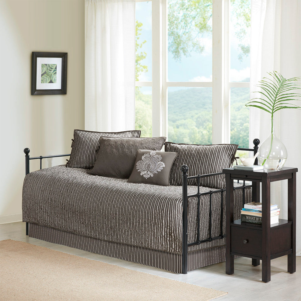 Madison Park Quebec 6 Piece Reversible Daybed Cover Set, Dark Grey