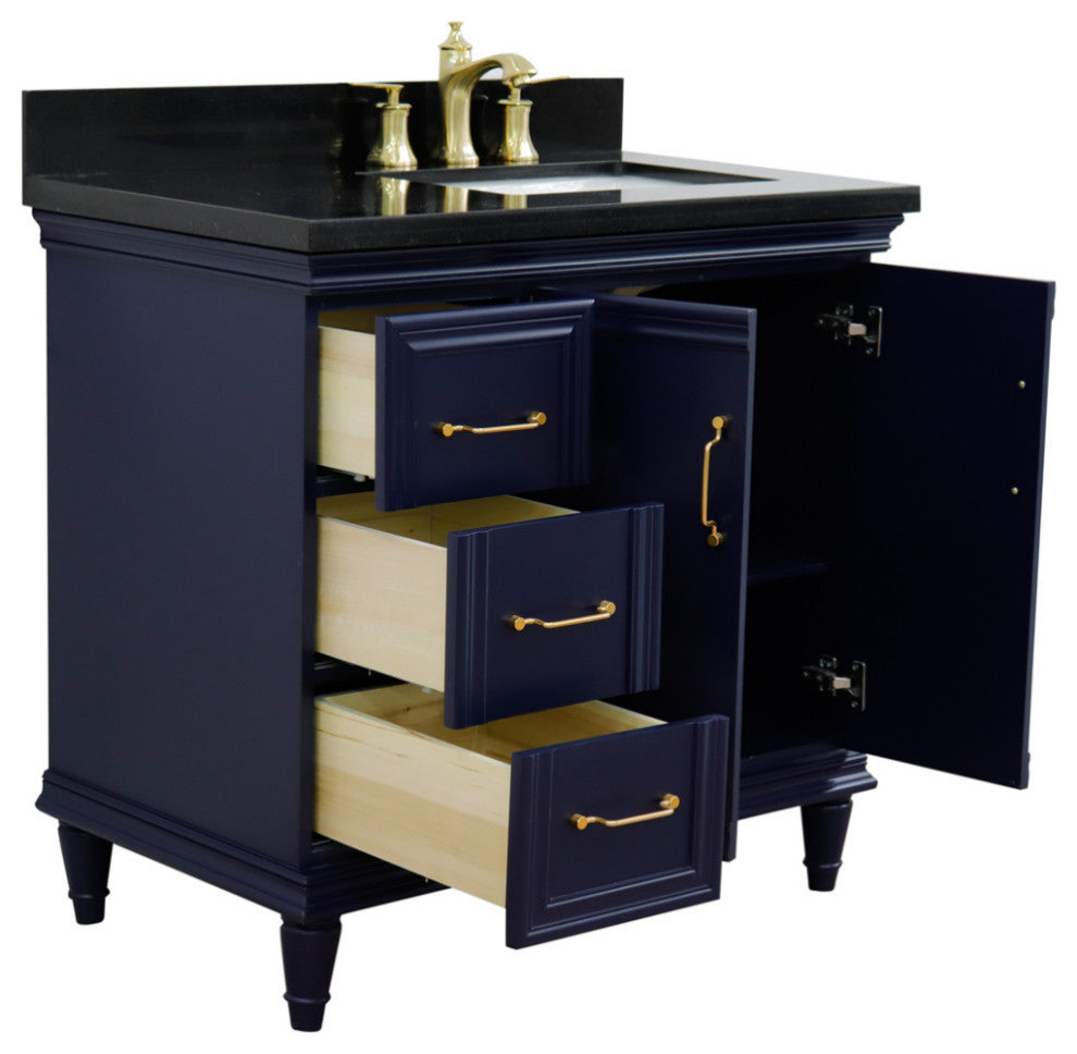 37" Single Vanity, Blue Finish With Black Galaxy