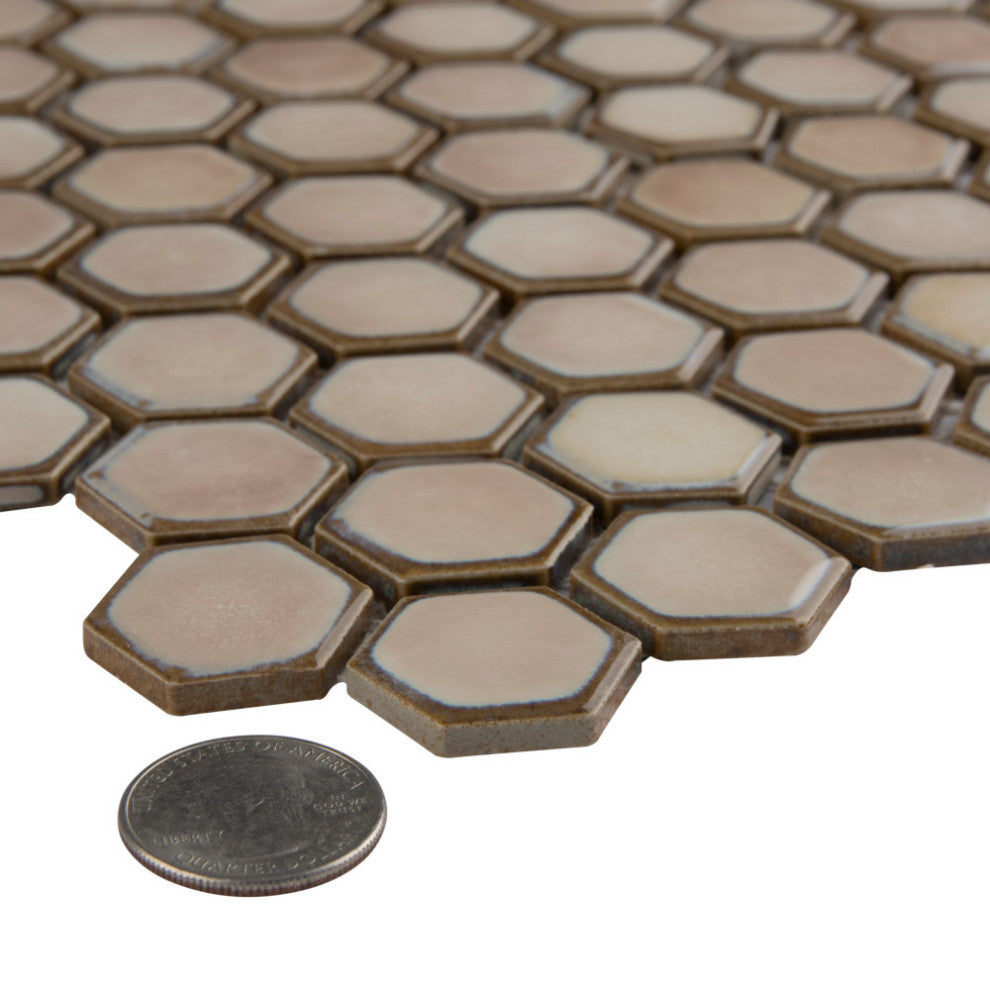 Hudson 1" Hex Truffle Porcelain Floor and Wall Tile