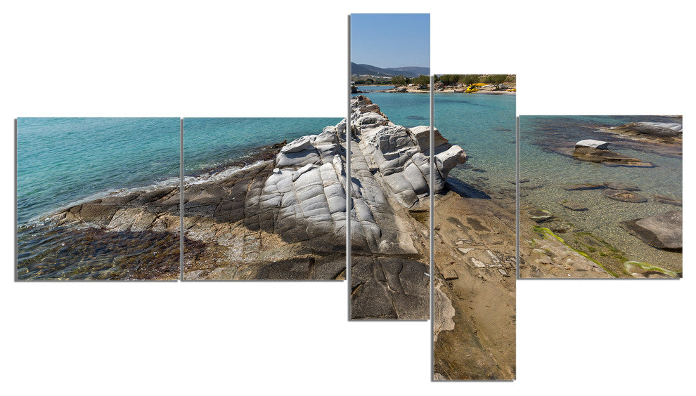 Clean Waters and Rock Formations, Landscape Canvas Art, 60"x32", 5 panels