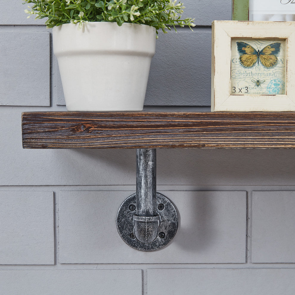 Danya B. 24" x 7" Floating Pipe Industrial Rustic Wall Mount Shelf, Ebony