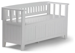 Acadian Solid Wood 48" Wide Rustic Entryway Storage Bench, White