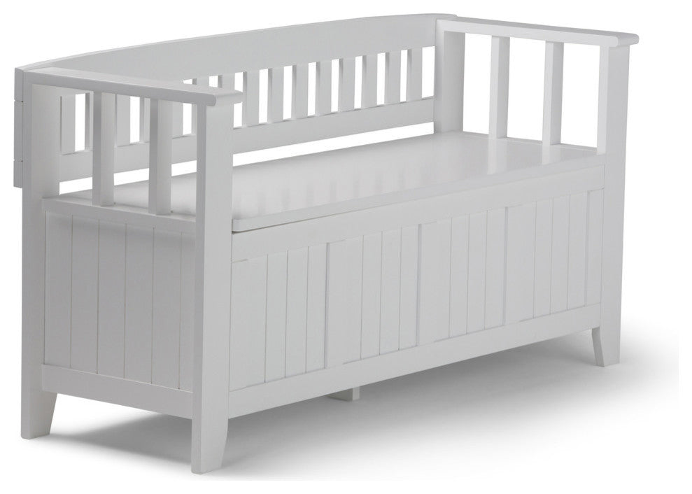 Acadian Solid Wood 48" Wide Rustic Entryway Storage Bench, White