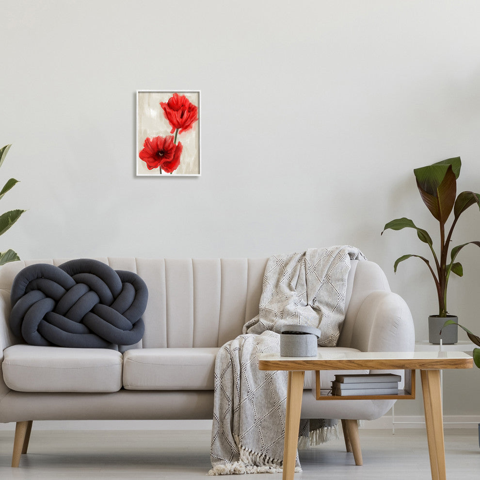 Soft Petal Poppies Red Beige Floral Painting, 11 x 14