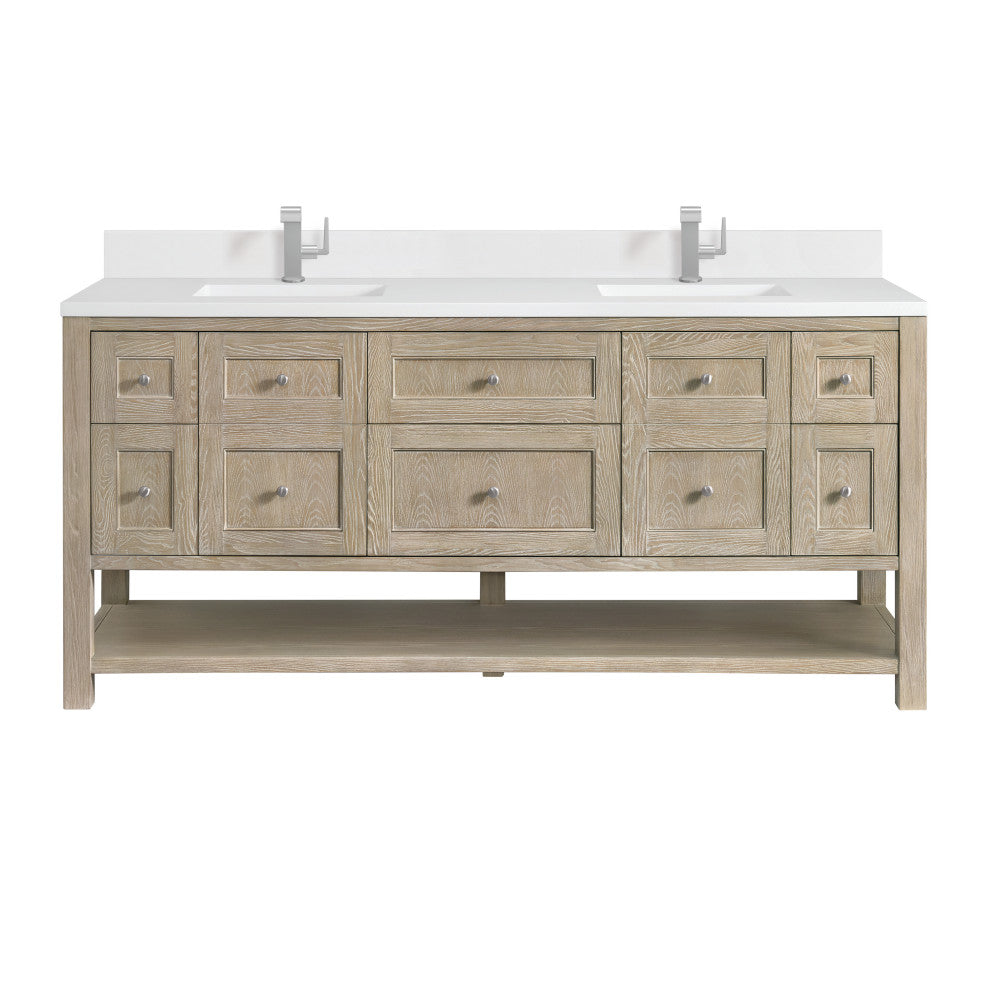 Breckenridge 72" Double Vanity, Oak, 1-Hole 3 CM White Zeus Top, Backsplash