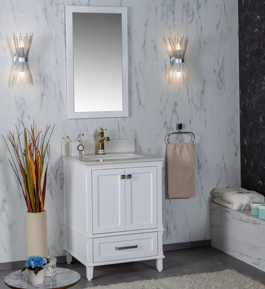 Nera Collection 24" Bathroom Vanity With Sink, Mirror, Countertop, White