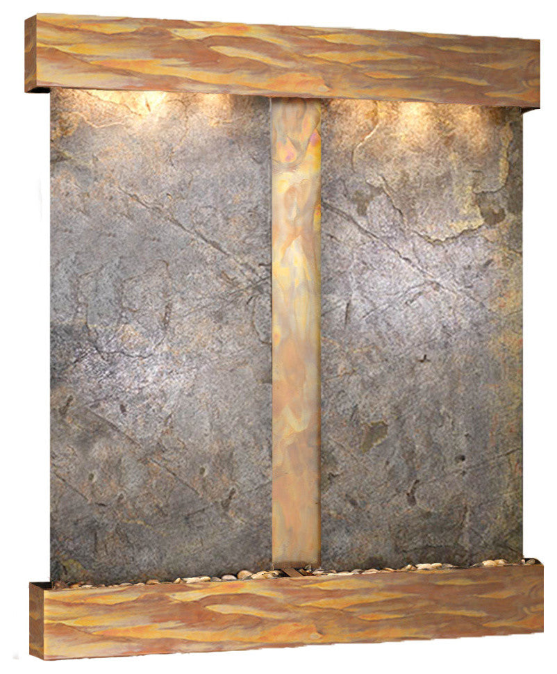 Cottonwood Falls Water Fountain, Green Featherstone, Rustic Copper, Square
