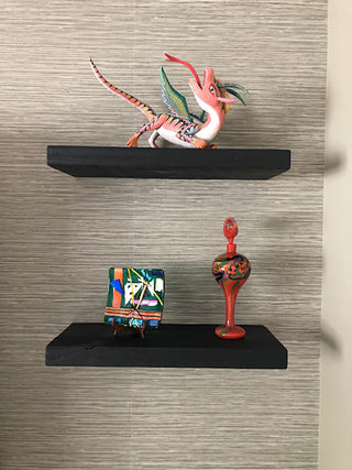 Rustic Floating Mountable Wood Shelf 3" Thick x 7" Deep, Pine, Black, 12"