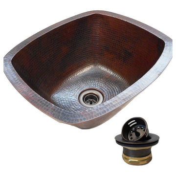16" Dual Mount Rectangular Copper Kitchen Bar Prep Sink with 2" Strainer Drain
