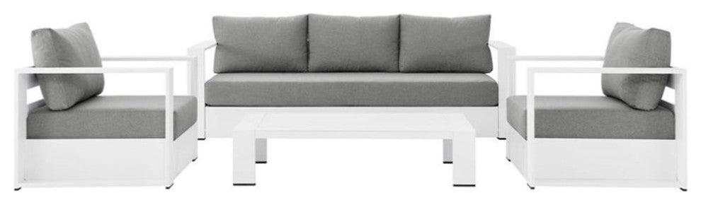 Tahoe Outdoor Patio Powder-Coated Aluminum 4-Piece Set, White Gray