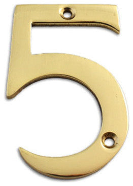 3" Brass Numeral, 5, Polished Brass
