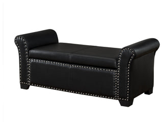 Veber PU Leather Nailhead Trim Storage Ottoman Bench, Black