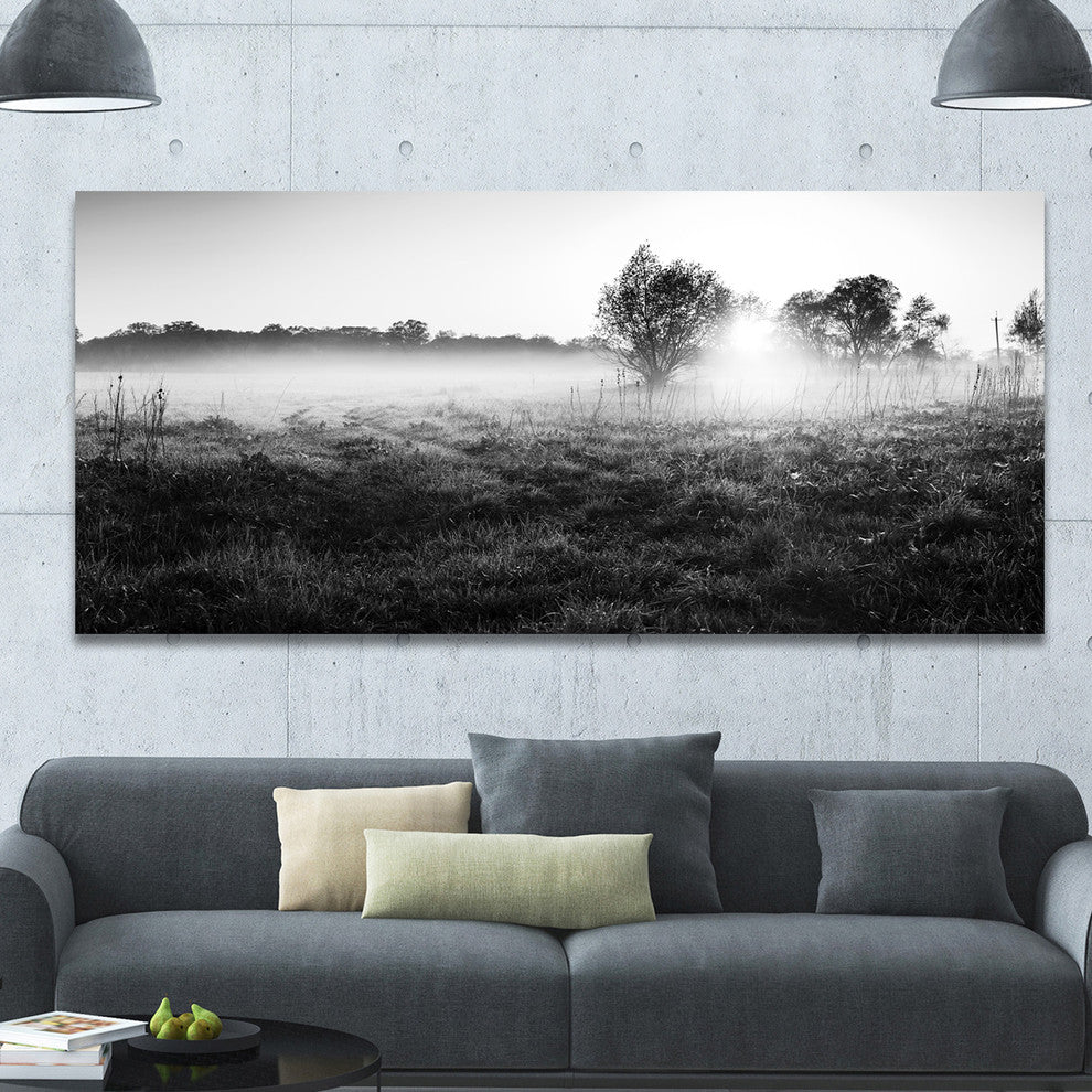 Rural Meadow in Mist, Large landscape Canvas Art Print, 60"x28"