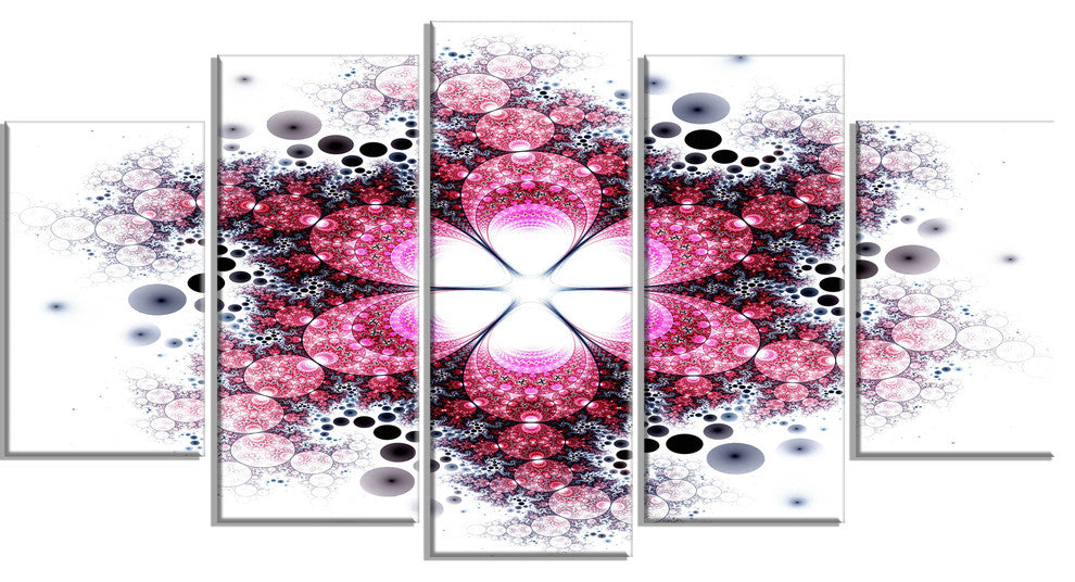 Violet Fractal Flower Pattern, Contemporary Wall Art Canvas, 60"x32", 5 Panels