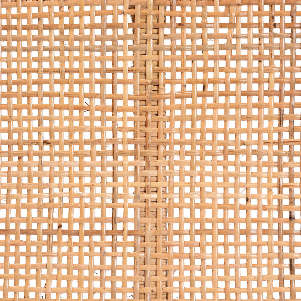 Abelia Modern Bohemian Natural Rattan and Mahogany Wood Short Accent Bench