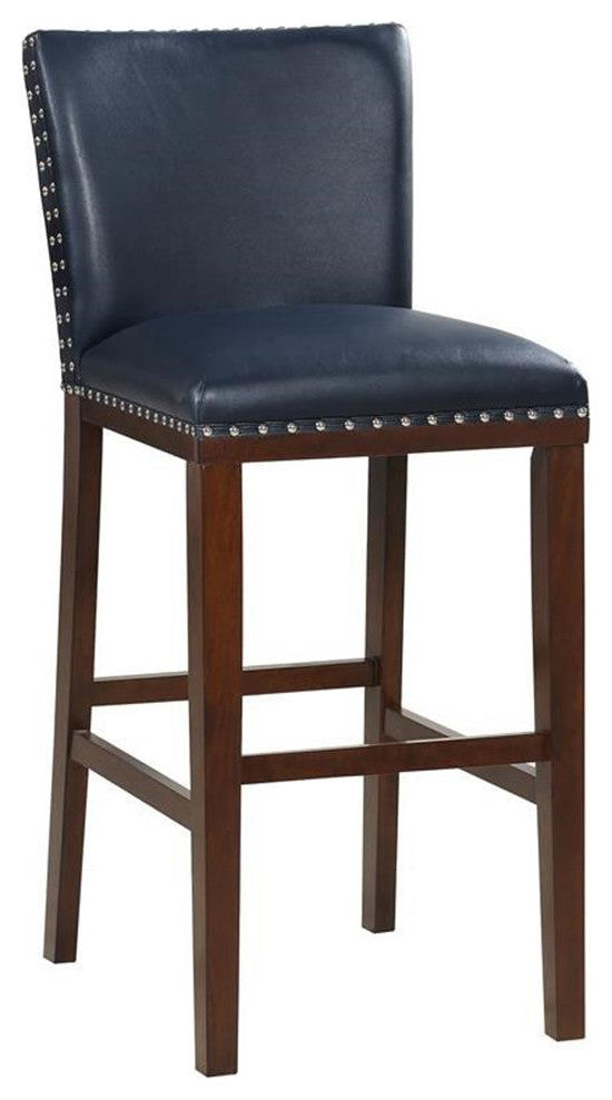 Tiffanie Navy Faux Leather and Espresso Finish Bar Stool