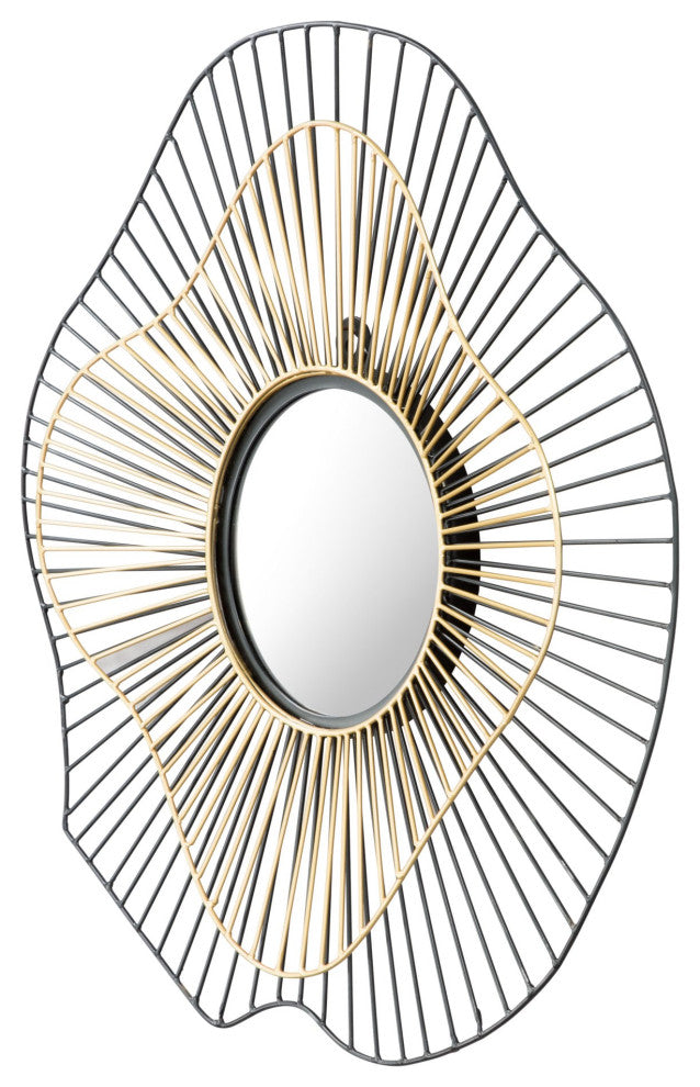 Frame Wall Mirror, Round, Aluminum, Metal, Black, Gold, Bedroom Living