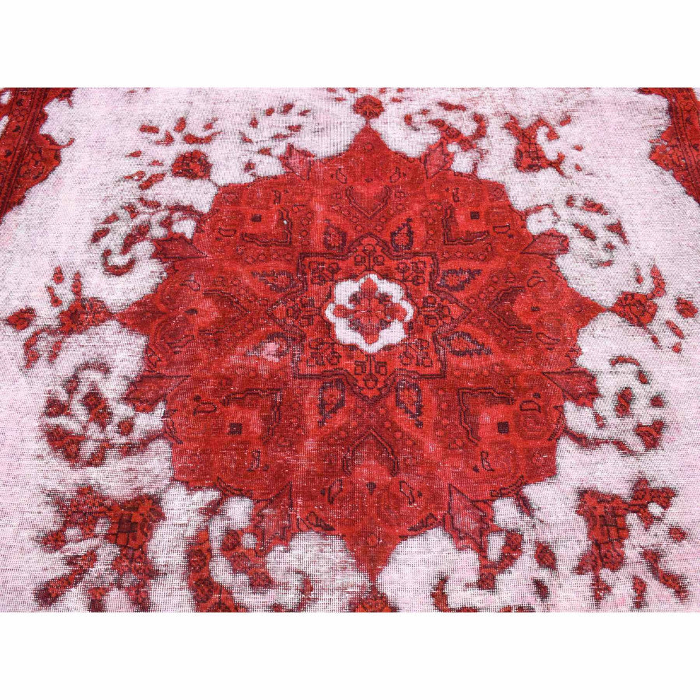 Barn Red, Overdyed Persian, Pure Wool Hand Knotted Oriental Rug, 8'1"x11'