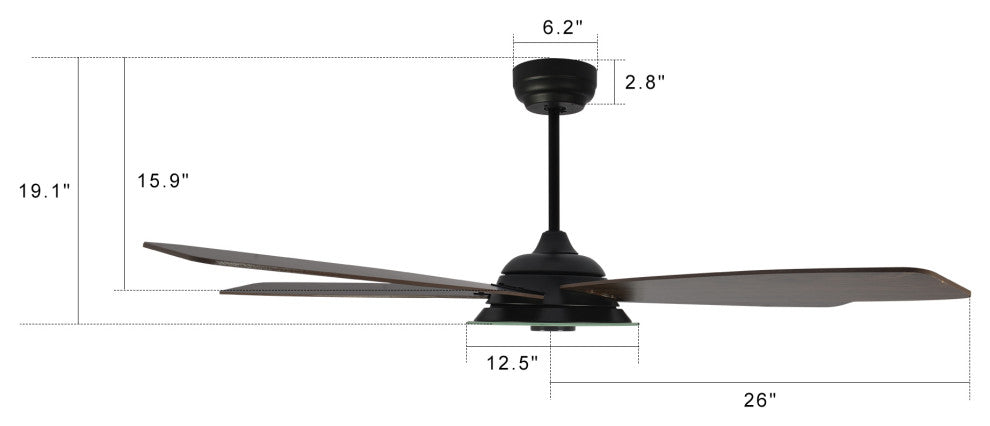 52'' Ceiling Fan with Remote and Dimmable Light Kit for Smart Home, Black/Wood