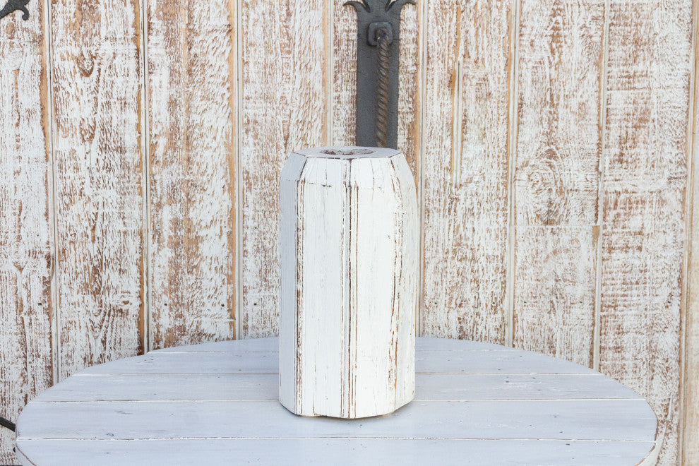 Antique White Indian Column Candle Holder