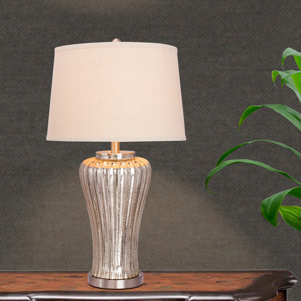 Fangio Lighting Mercury Glass Table Lamp, Brushed Steel Accents
