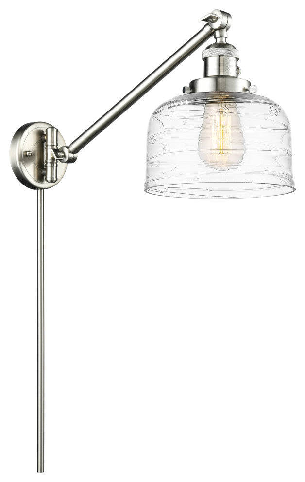 Bell Swing Arm With Switch, Brushed Satin Nickel, Clear Deco Swirl
