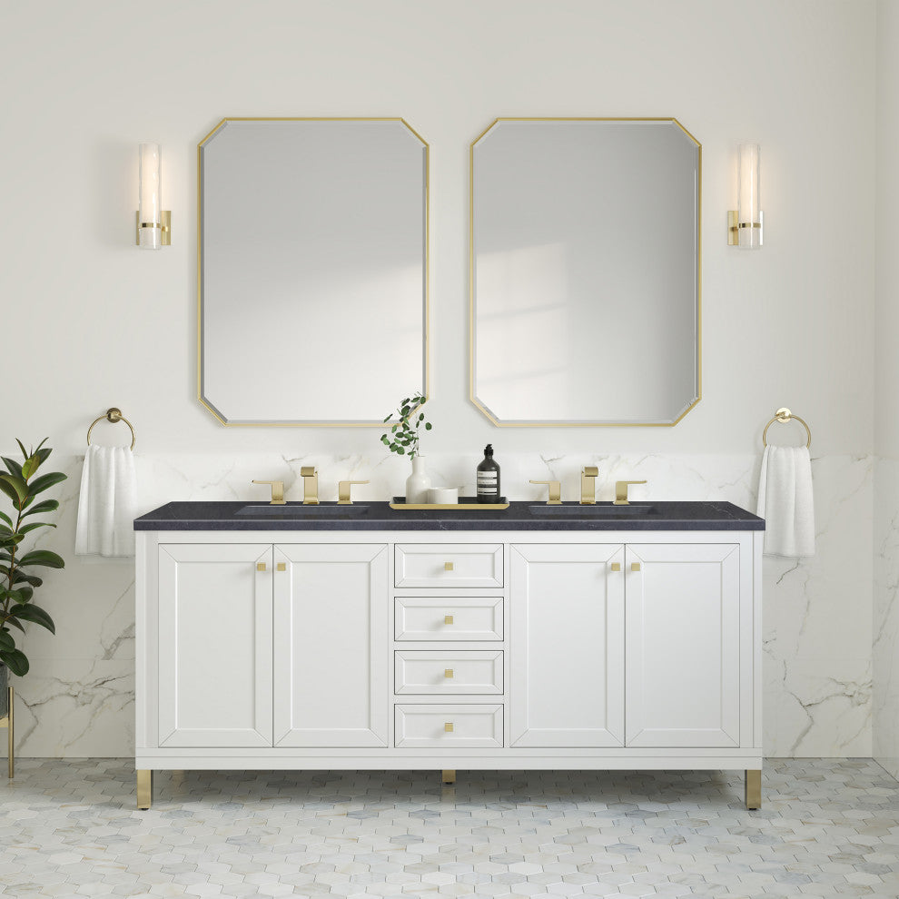Chicago 72" Double Vanity, Glossy White, Charcoal Soapstone Quartz