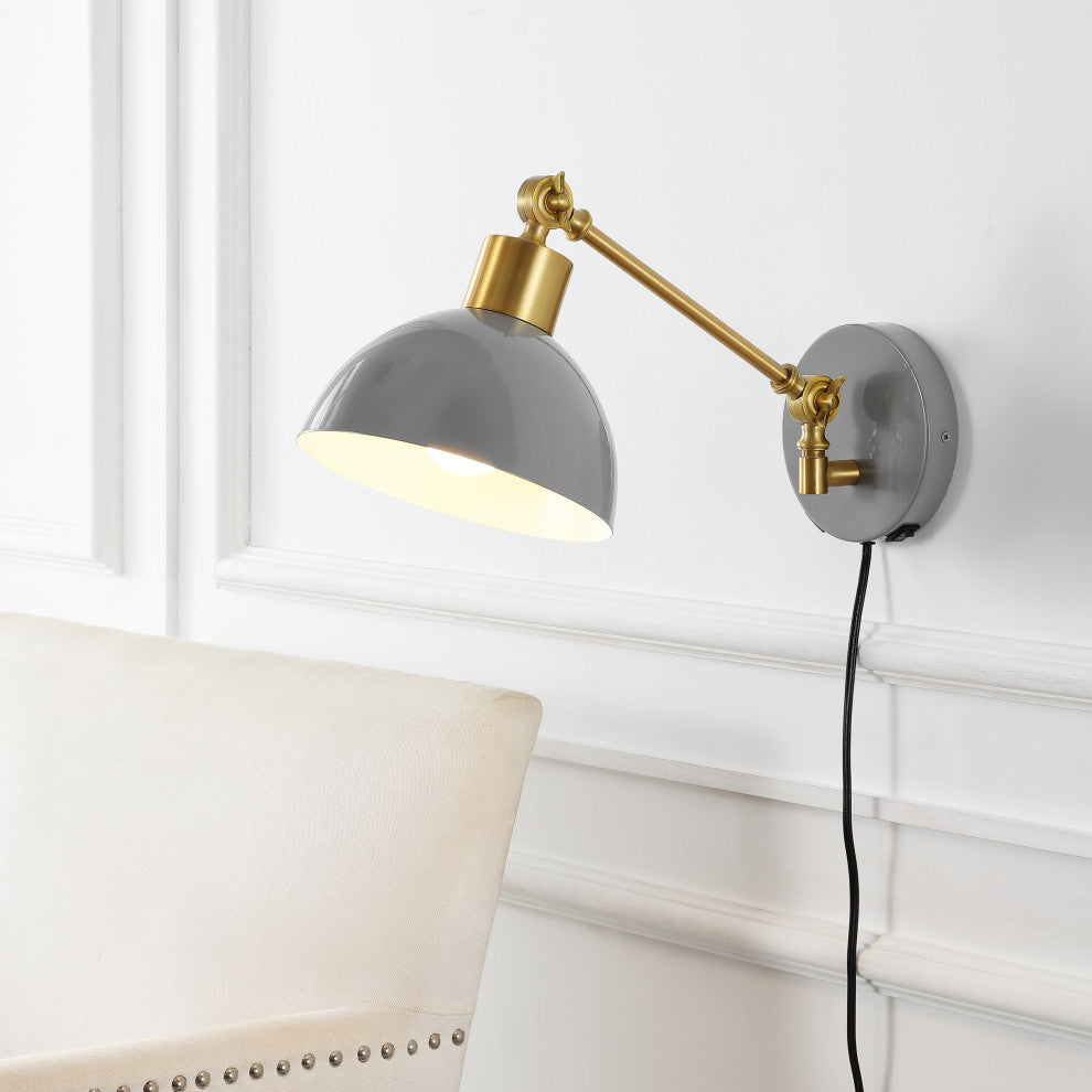 Lisa Swing Arm 1-Light Modern Midcentury Iron USB Charging Port LED Sconce, Gray