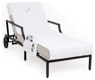 Personalized Standard Chaise Lounge Cover With Side Pockets, White, A
