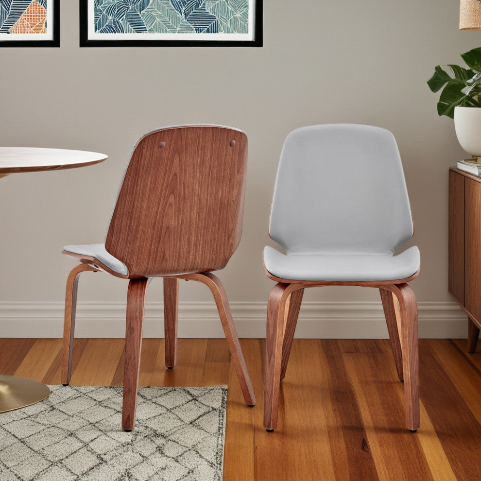 Brinley Faux Leather and Wood Dining Room Accent Chair, Gray and Walnut