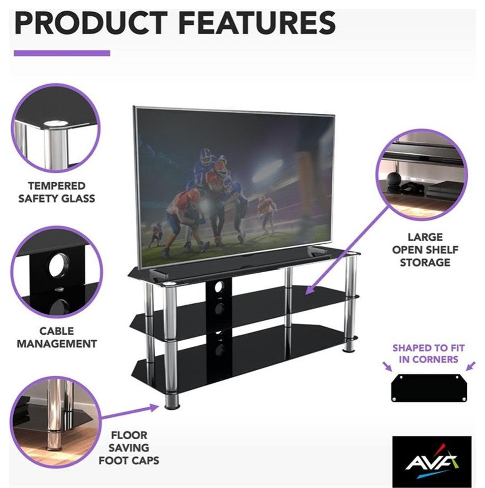 AVF Steel Glass TV Stand with Cable Management for up to 55" TVs in Black/Chrome