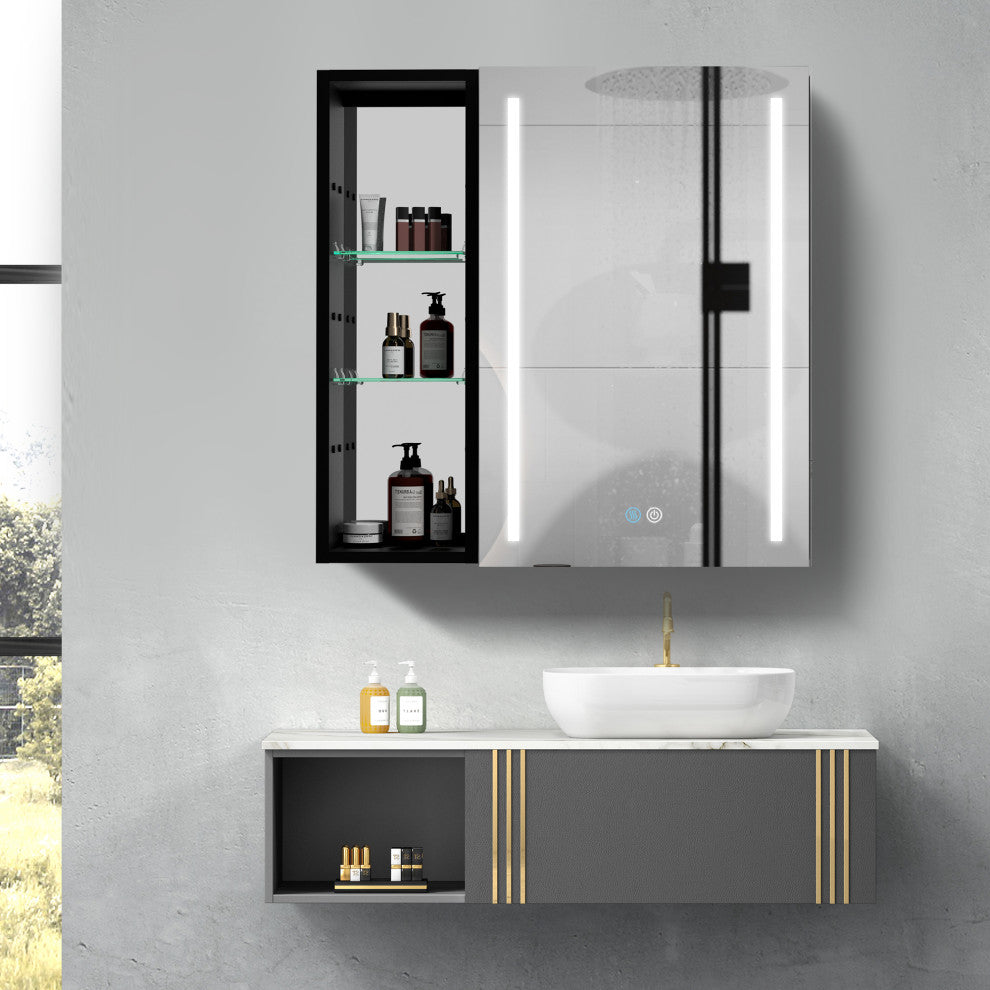 30"  Aluminum Surface Mount Medicine Cabinet with Mirror and Open Shelves