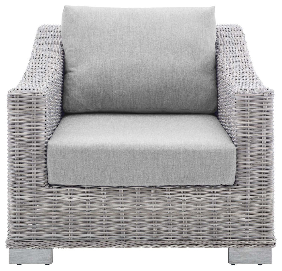 Lounge Chair Armchair, Sunbrella, Rattan, Wicker, Gray, Modern, Outdoor