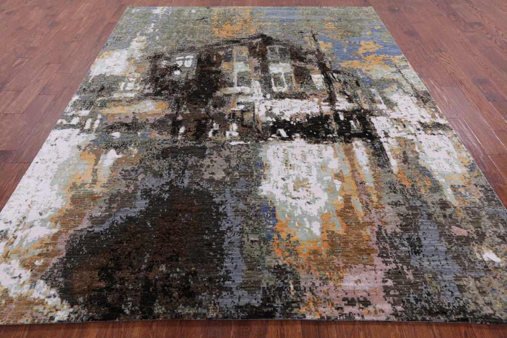 8' 0" X 9' 11" The Lake House Design Handmade Wool and Silk Modern Rug Q6849