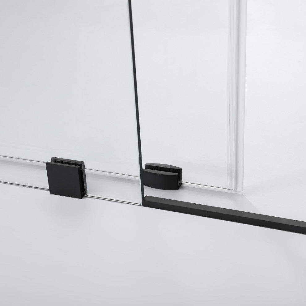 Villena Rectangle Single Sliding Frameless Shower Enclosure, Matte Black, 56"