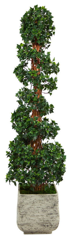 70" English Ivy Topiary Spiral Faux Tree, Planter UV Resistant, Outdoor/Indoor