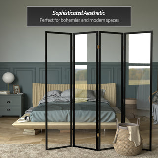 6' Tall Clear Screen Black, 4 Panel